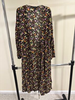 New Look Black Floral Long Dress Size 8